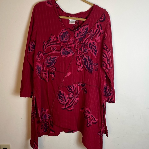 Soft Surroundings Asymmetrical Red Floral Print Tunic Top Size M - Picture 2 of 11
